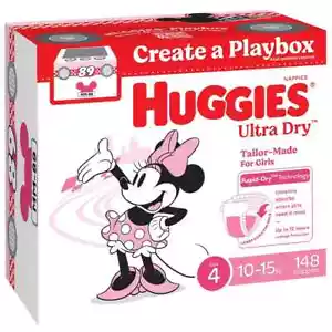 Huggies Girls' Ultra Dry Nappies Size 4 Toddler (10-15kg) 148 Nappies - Picture 1 of 1