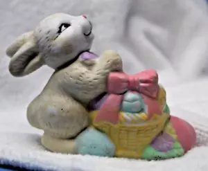Bunny Rabbit Easter Basket Decorated Eggs Candle Holder Ceramic 2.5 inches - Picture 1 of 6