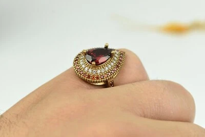 Anillo de plata enchapado en oro de 14k para mujer anillo turco estilo Arabia Saudita precioso Foto 1 de 4