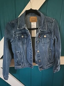 Levi Strauss Original Denim Crop Jacket Girls Jr Large Blue Shacket - Picture 1 of 6