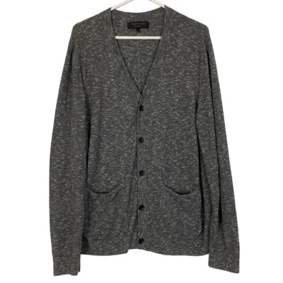 Rag & Bone Cardigan Sweater Mens Size Large V Neck Button Down Pockets Gray Grey - Image 1 of 4