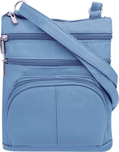 New BLUE Leathers Crossbody Zippered Purse Bag 5 Pockets, Adjustable Strap - Picture 1 of 7