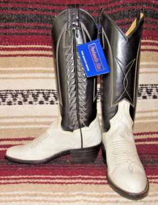 Botas de Vaquero Mujer Vintage Panhandle Delgadas Hueso/Negro Avestruz 4 B NUEVAS en Caja Foto 1 de 4