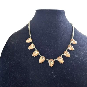Loft Signed Necklace Faceted Peach Colored Glass Tear Drop Prong Set Silver Tone - Picture 1 of 7