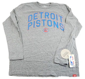 Detroit Pistons Comfy Script Logo Sportiqe LS Shirt Heather Gray New Adult L - Picture 1 of 2