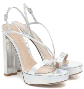 Gianvito Rossi Kimberly Plateau Silber Leder Slingback Sandalen EU 38 Neu ohne Karton - Bild 1 von 7