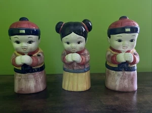 VINTAGE SET OF 3 CHINESE 1 GIRL & 2 BOYS CERAMIC COCKTAIL TIKI MUG 7.25" TALL - Picture 1 of 5