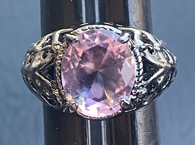 Anillo Relleno de Rodio Piedra Natal Octubre Rosa Turmalina Talla 7 Foto 1 de 3