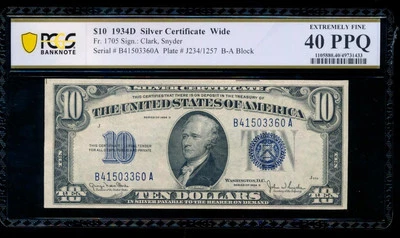 AC 1934D $10 Silver Certificate PCGS 40 PPQ Fr 1705 - Image 1 of 2