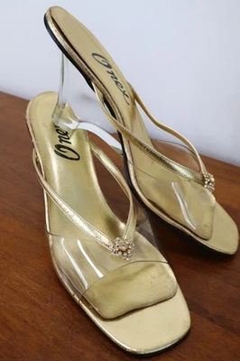 Women's Shoes Lucite Heel Vintage 1970s Onex w/ Rhinestone Trim - Image 1 of 4