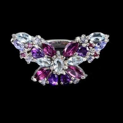 925 Sterling Silver Ring Aquamarine Amethyst Natural Gemstone Jewelry Sz 8.5 - Image 1 of 4