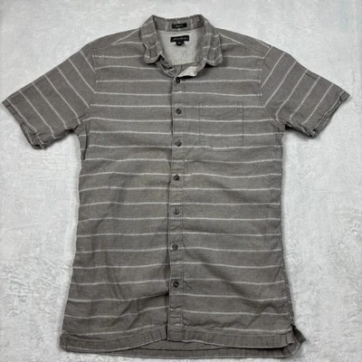 Camisa Eddie Bauer Mezcla de Lino Para Hombre LT Alta Beige Rayas Manga Corta Botón Foto 1 de 4
