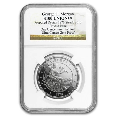 1 oz Platinum $100 Union George T. Morgan NGC UCAM - Image 1 of 3