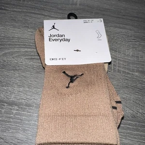 Nike Jordan Everyday Crew 3 Pack Socks Dx9632 Dri-Fit Tan/brown Size Small - Picture 1 of 6