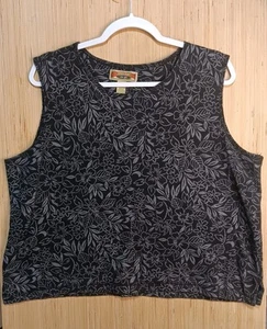 Caribbean Joe XL Ladies Black w/Flora Pullover Tank Top. Pullover Tropical  - Picture 1 of 4