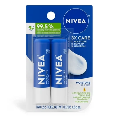 NIVEA Moisture Lip Care Lip Balm Stick Avocado & Jojoba 0.17 Oz Each - 2PK NEW - Image 1 of 3