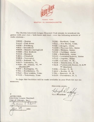 Hugh Duffy (d.1954) Signed 1953 Letter Boston Red Sox Letterhead HOF JSA - Image 1 of 2