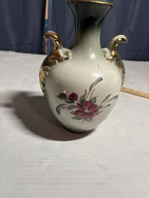 "Florero decorativo rústico con alas doradas pintadas estilo floral rústico de 9"" de alto" Foto 1 de 4