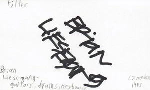 Brian Liesegang Guitars Drums Filter Rock Band Autographed Signed Index Card - Picture 1 of 1