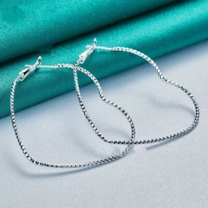 Women's 925 Sterling Silver Diamond-Cut 50mm/2" Heart Hoop Vogue Earrings #E429 - Picture 1 of 6