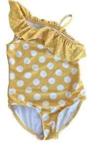 Carter’s Girl's one piece yellow and white polka dot ruffle bathing suit sz 7 - Picture 1 of 6