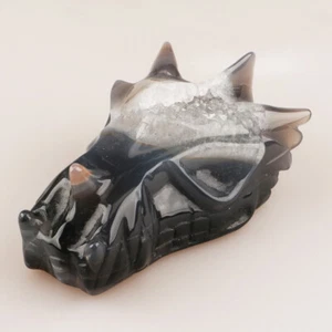 4.3" Natural Geode Agate Crystal Quartz Dragon Head Skull Hand Carved 350g - Picture 1 of 8