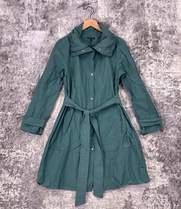 Eileen Fisher Trench Coat Medium Womens Emerald Green Cotton Nylon Coat - Picture 1 of 8