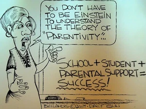 Bill Landis Original Cartoon Kunst The Villages Daily Sun 2007 Schule Eltern - Bild 1 von 1