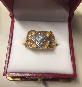 Vintage 18K HGE runder CZ Größe 11 verzierter Band Ehering 80er Jahre Nachlass Stück - Bild 1 von 12