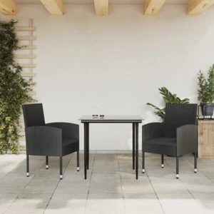 vidaXL 3 Piece Garden Dining Set Black Poly Rattan and Steel - Picture 1 of 12