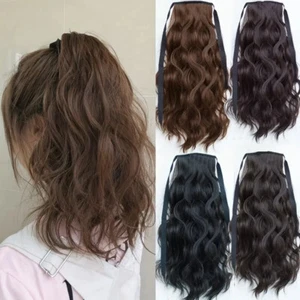 Ponytail With Ribbon Tie Wrapped Around Medium Long Wavy Ponytail Synthetic 14" - Picture 1 of 14