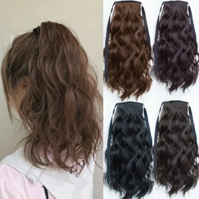 Ponytail With Ribbon Tie Wrapped Around Medium Long Wavy Ponytail Synthetic 14" - Image 1 of 4