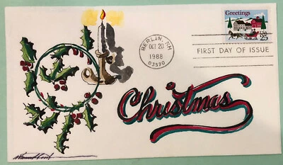 Wild Horse Christmas Cover Holly 1988 FDOI FDC Artist’s Copy Unnumbered Sc 2400 - Image 1 of 4