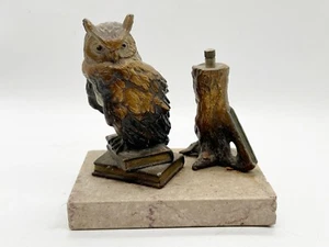 ANTIQUE COLD PAINTED SPELTER OWL MATCH STRIKER STRIKE LIGHTER MID 20TH CENTURY - Picture 1 of 13