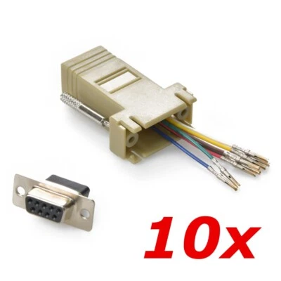 10 Pack - DB9 9-Pin Serial RS232 Female to RJ45 Female Modular Adapter Converter - Image 1 of 4