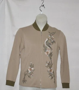 Bob Mackie Embroidered Songbird Zip Up Jacket Size S Stone - Picture 1 of 2