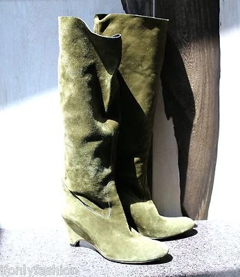 Аккуратно носили ROBERTO DEL CARLO зеленый замши колена носок на танкетке ботинки Туфли 38,5 - Изображение 1 из 4