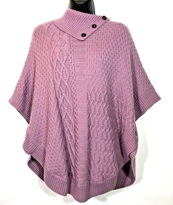 Talbots Purple Lilac Cable Knit Lambswool Blend Poncho Sweater XS Turtleneck - Picture 1 of 10