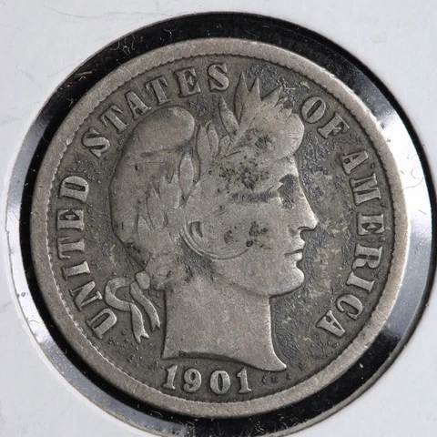 1901-S Barber Silver Dime CHOICE VG E207 KCNM Cover