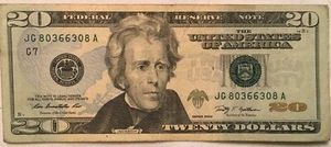 Series 2009 $20 Dollar Radar Bank Note JG 80366308 A - Picture 1 of 2