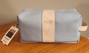 NWT MOSCARDINI FIRENZE ITALIAN LEATHER LIGHT BLUE TRAVEL TOILETRY BAG LINED - Picture 1 of 2