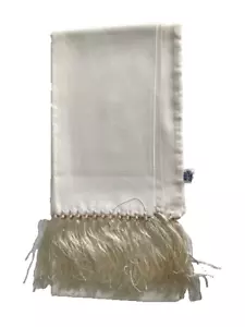 Vintage Acetate Off White Neck Scarf 11.5" x 44" plus 3 1/2" fringe on each end - Picture 1 of 2