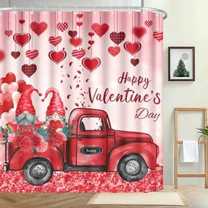 Valentine’s Day Shower Curtain Valentines Shower Curtains for Bathroom Happy ... - Picture 1 of 7