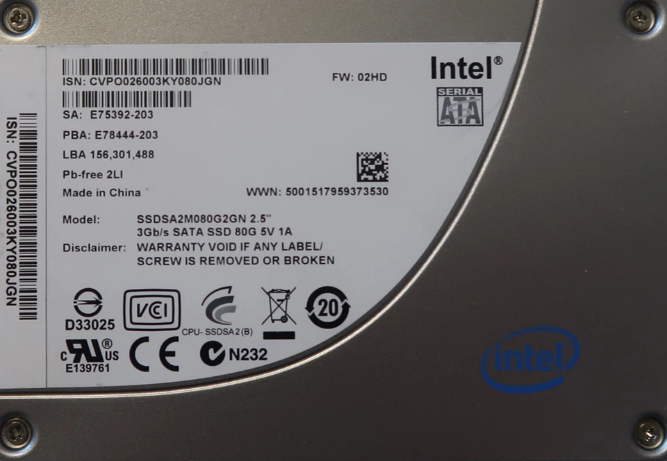 Intel SSDSA2M080G2GN Solid State Drive X25-M 3Gb/s 2.5" 80gb Sata - Image 1 of 1