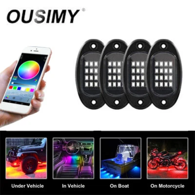 4pcs RGB LED Rock Lights APP Control for UTV SUV Pickup RZR Trailer Motorcycle  - Image 1 of 4