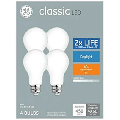 GE Classic 4-Pack 40 W Equivalent Dimmable Daylight A19 LED Light Fixture Light  - Image 1 of 3