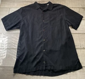 Camisa Tommy Bahama Para Hombres L Negra Isla de Seda Hawaiana Playa Relajada Floral - Imagen 1 de 8