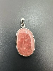 Small Pink Oval Rhodochrosite Crystal In 925 Sterling Silver Pendant #1089 - Picture 1 of 5