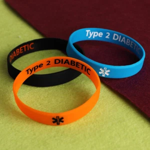 Diabetes Wristbands - Type 1 - Type 2 - Diabetic Silicone Wristbands all ages - Picture 1 of 8