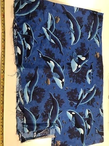 VIP Cranston Print Whale print Fabric cotton killer whale blue 30”x28” - Picture 1 of 8